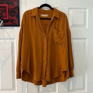We the Free, Free People, mustard waffle textured button up oversized medium